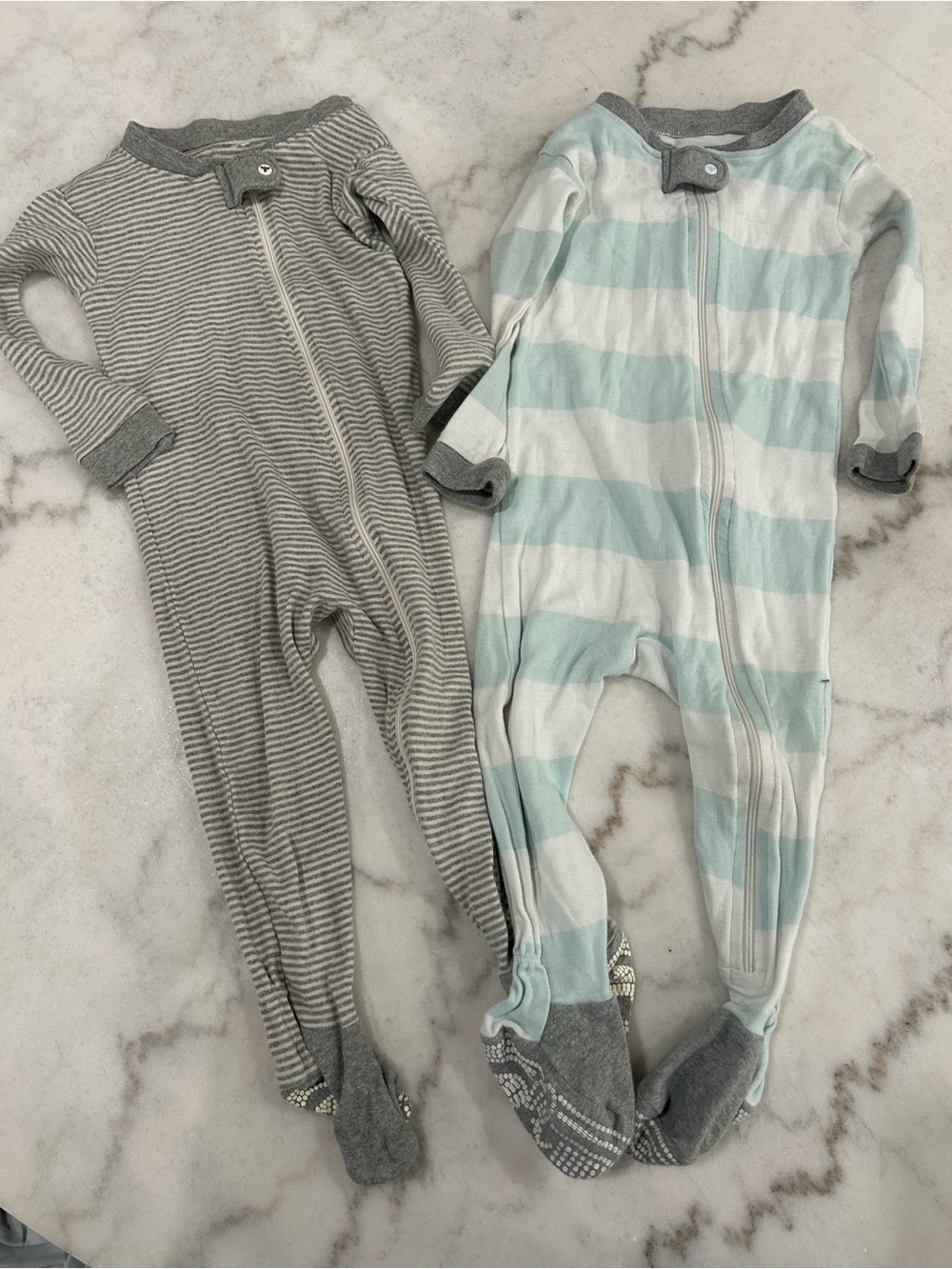 Burt’s Bees 12mo Zippered Footie Pajamas - Gray and Mint Stripe
